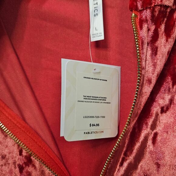 Fabletics Crushed Velour Full Zip Strawberry Red Crop Jacket Size Large - Picture 4 of 7